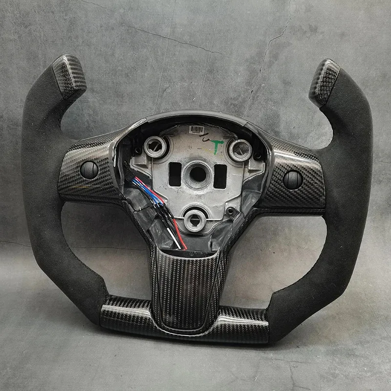 

Customized Pilot Shape Racing Carbon Fiber Steering Wheel Full Leather For 3 Model 3 Y Motors M3