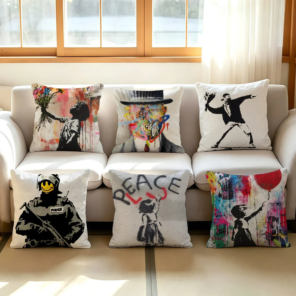 Street artist B-Banksy cushion cover Comfortable Decorative For Bedroom Living room Dormitory Picnic and Holiday Decoration