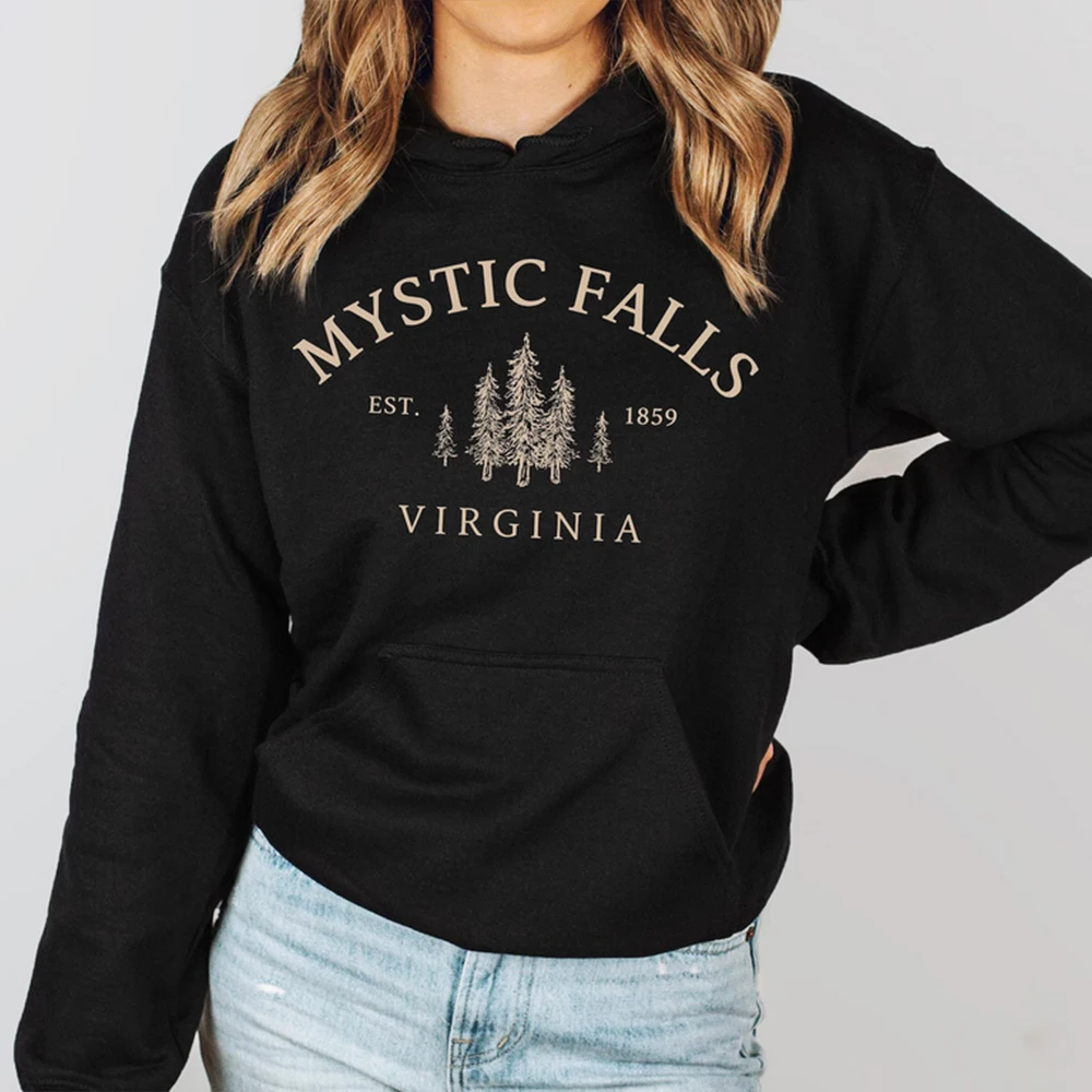 Mystic Falls Virginia Hoodie Salvatores Shirt Unisex Long Sleeve Crewneck Pullovers Hoodies Casual Sweater for Vampire Fans