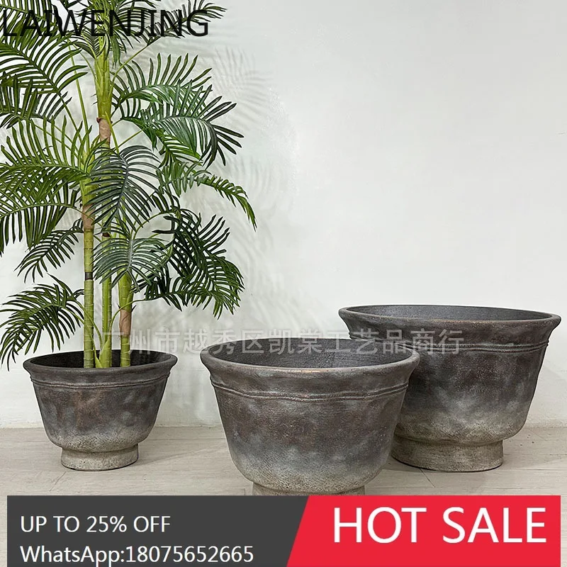 

SGF Floor Cement Flower Pot Vintage Wabi-Sabi Style Green Plant Display