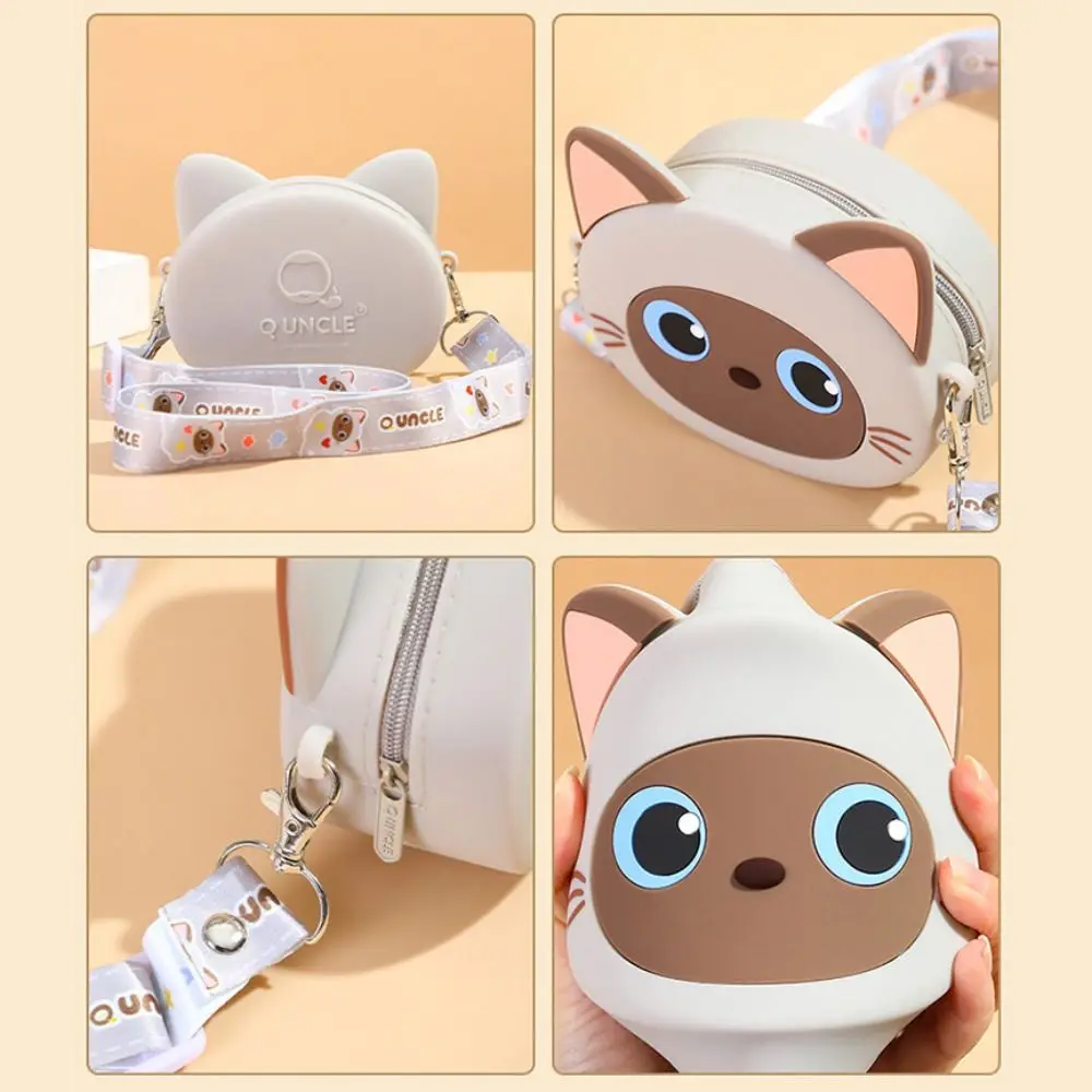 Saco bonito do gato siamês do gatinho, Desenhos animados animais, Preto, Saco de silicone, Kawaii, Suave, Crossbody, Ao ar livre