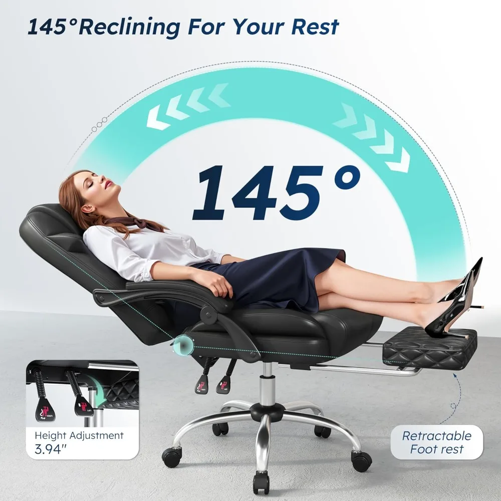 

Office Chair with Retractable Footrest–Ergonomic High Back Computer Desk Chair with Removable Lumbar Pillow for Home & Workspace
