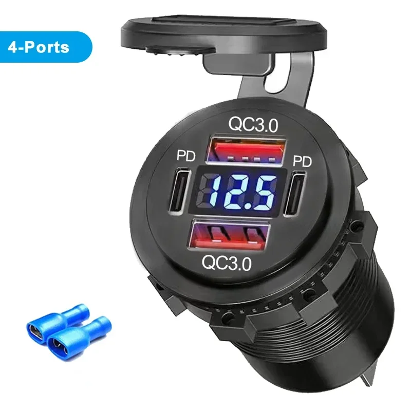 96W Dual PD QC3.0 USB Auto Motobike Oplader met Voltmeter Socket Stopcontact Adapter Waterdicht voor 12V/24V Auto Boot Vrachtwagen Moto - afbeelding 1