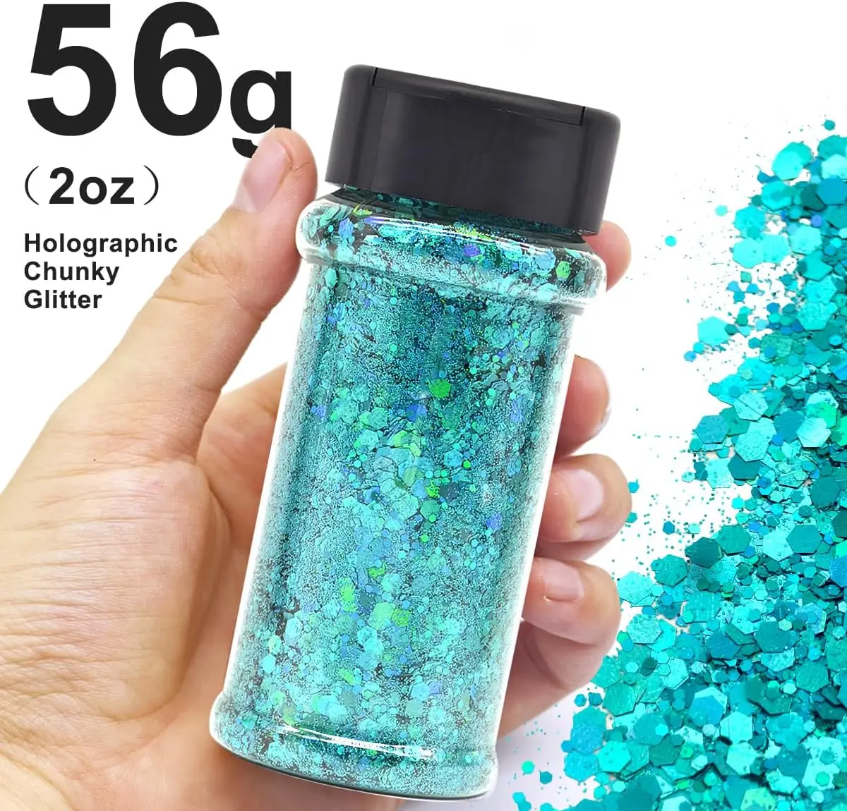 Silberner holografischer Nagelglitzer – 2 Unzen Glitzermischung, grober Glitzer, große Farben im Shaker, Nagelglitzerdekoration – Detail 20