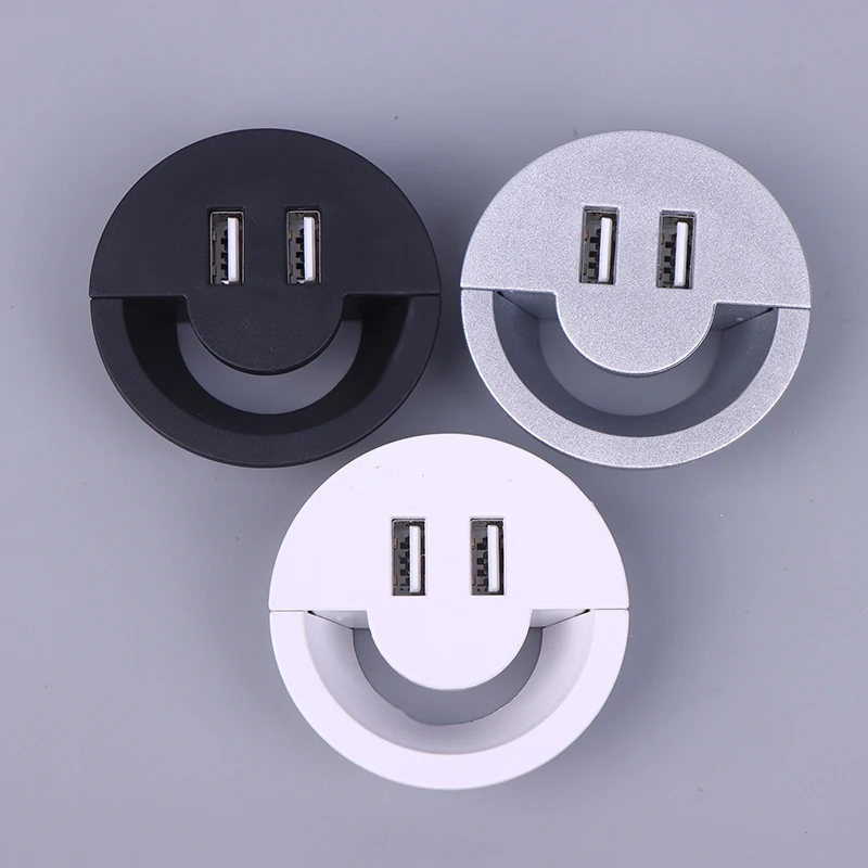 

【M】50MM Wire Hole Cover Round Home Office Table Outlet Port Line Box Computer Desk Cord Grommet With 2 Port USB Cable Organizer