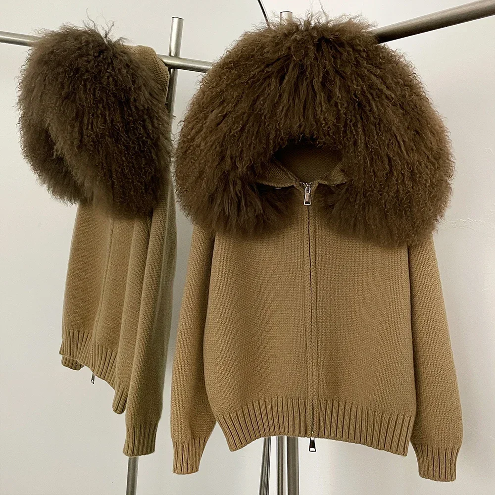 Jas Vrouwen Vest Natuurlijke Vos Bontjas Vrouwen Echte Mongoolse Bont Truien Vrouwelijke Lente Herfst Capuchon Gebreide Bontjas