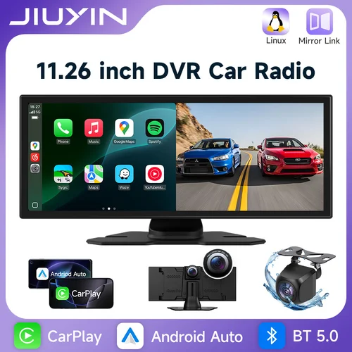 Cámara de salpicadero 4K de 11,26 pulgadas, DVR para coche, Carplay inalámbrico, Android, pantalla de visualización automática, sistema de Radio inteligente para coche, Monitor grabador de lente Dual de vídeo
