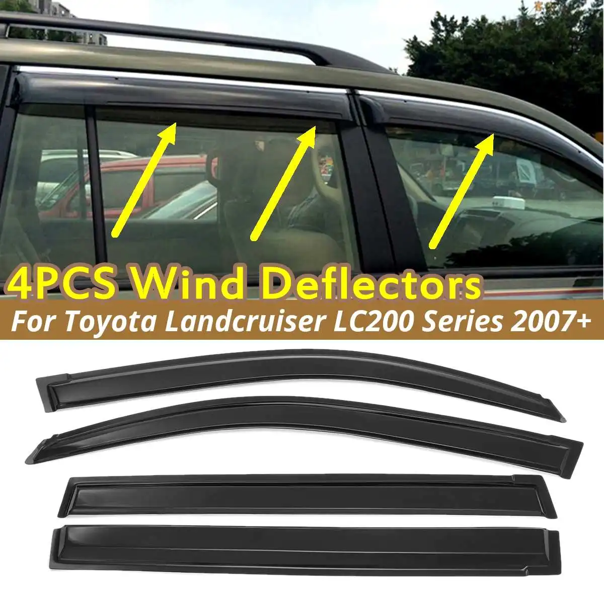 4PCS Car Window Wind Deflectors Tinted For Toyota Landcruiser For LC200 Series 2007 2008 2009 2010 2011 2012 2013 2014 2015-2021