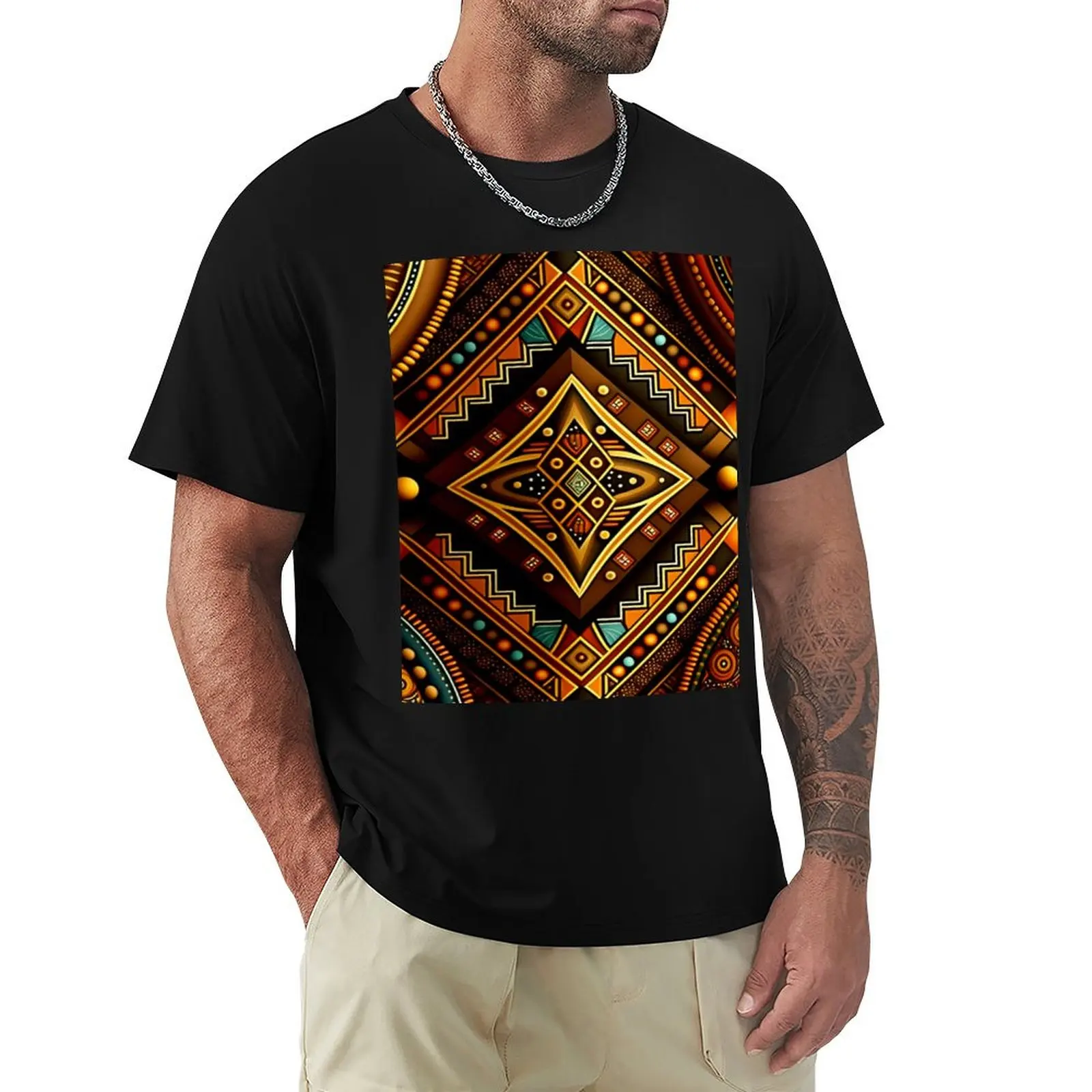 Melanin Mind Indigenous African Pattern T-Shirt Worker Basic Short Sleeve Tee