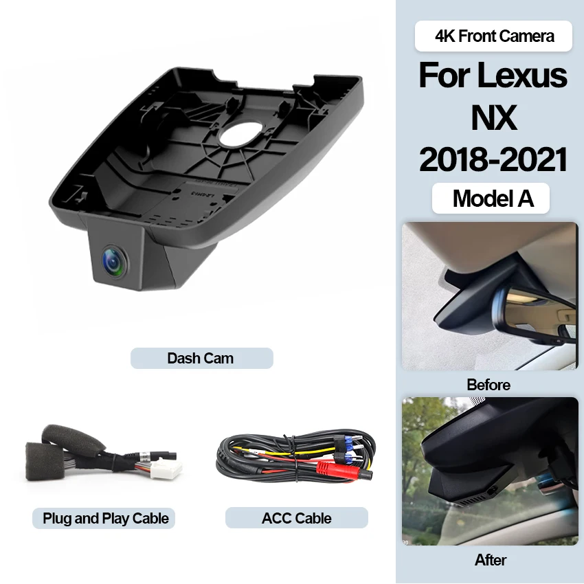 4K HD Dashcam, Dashcam voor Lexus NX200 NX300 NX300h NX260 NX350h, WiFi & APP Auto DVR voor Lexus NX 200 300 300h 260 350h 2018-2026