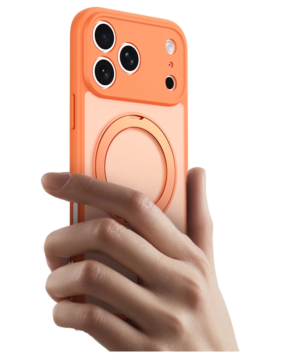 360 Rotating Magnetic Stand Case for iPhone 17 15 14 13 16 Pro Max Air for Magsafe Stress Relief Ring Holder Full Lens Cover