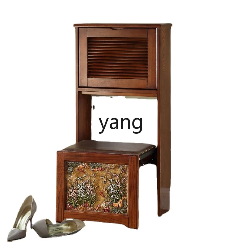 

Yjq Shoe Changing Stool Wall Folding Solid Wood Invisible Home Wall-Mounted Hallway Space-Saving Shoe Cabinet Stool