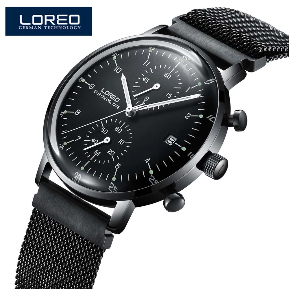 LOREO Top Brand Watch Men Stainless Steel Business Date Clock Waterproof Watches Mens Luxury Sport Quartz Wrist Watch Hour