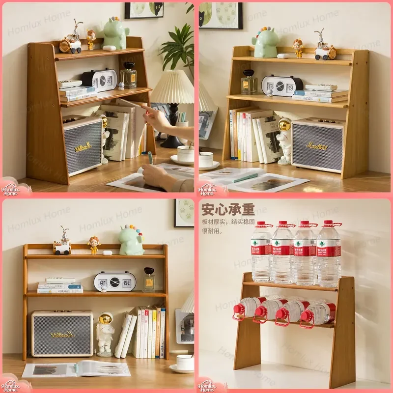 Solid Wood Desktop Bookshelf Desk Shelf Vertical Home Countertop Bookcase Office Multi Layer Book Storage Rack Organizer for
