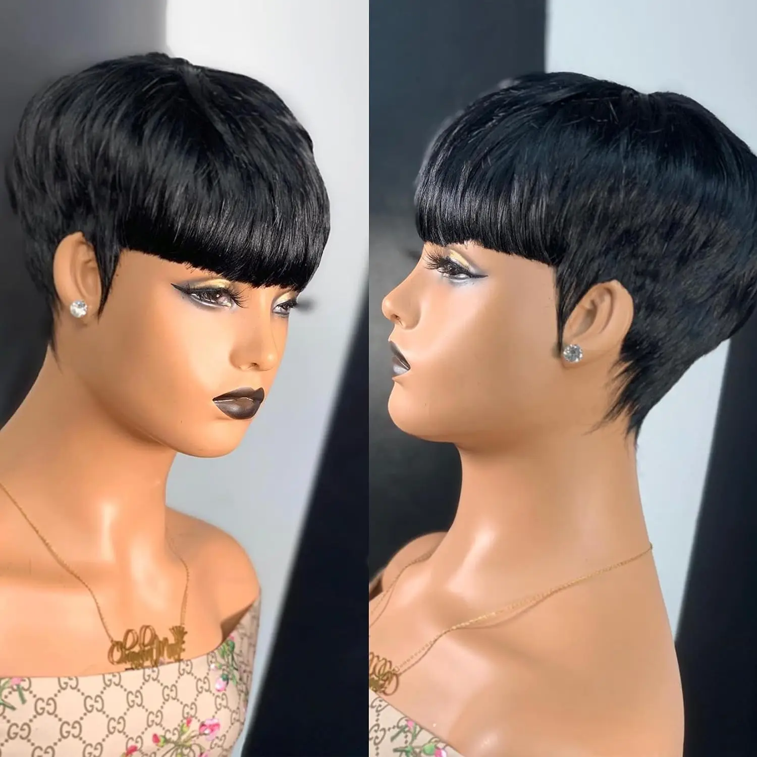 Short Hair Wigs, Pixie Cuts Wigs, Short Straight Black Ladies Wigs Synthetic Short Wigs For Black Women African American Women D