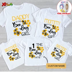 Birthday Girls T Shirt Family Matching Clothes Gift Cartoon Honeybee Printing Shirt Custom Name T-shirt Give Away Kids Stickers