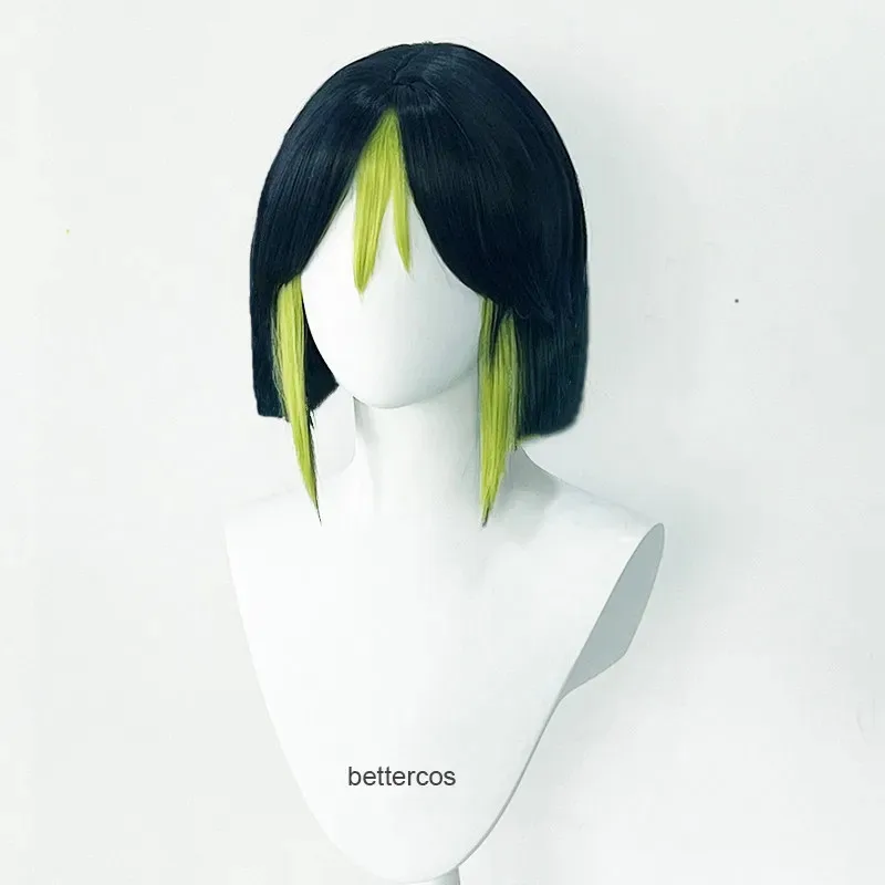 Sisi 223330cm jogo impacto tighnari azul escuro verde gradiente peruca cosplay resistente ao calor perucas sintéticas