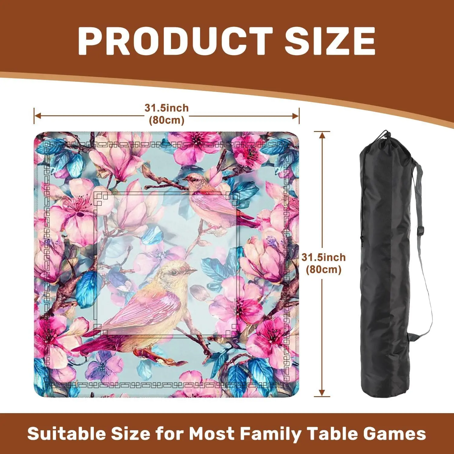 Neoprene 31.5 Inch Luxury 3mm Mahjong Mat Spring Blooming Branches Seamless Design Non Slip Noise Reduction for Mahjong Dominoes