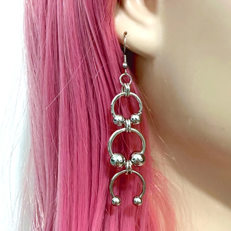 Korean Fashion Spliced ​​Horseshoe Ring Drop Earrings for Female Punk Charm Geometric Earrings Grunge Jewelry Gothic Accessories