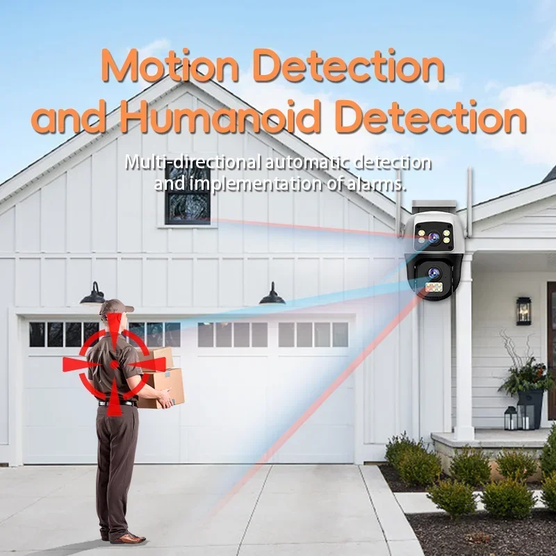 8MP Wifi Camera PTZ Outdoor Dual Screen AI Human Detection Dual Lenses 10MP Security Protection IP Camera Two-way Audio V380 Pro