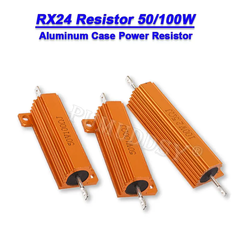 

50W 100W Aluminum Power Metal Case Wirewound Resistor 0.01R ~ 100K 1 6 8 10 20 200 500 1K 10K Ohm Resistance RX24 PUMUDDSY