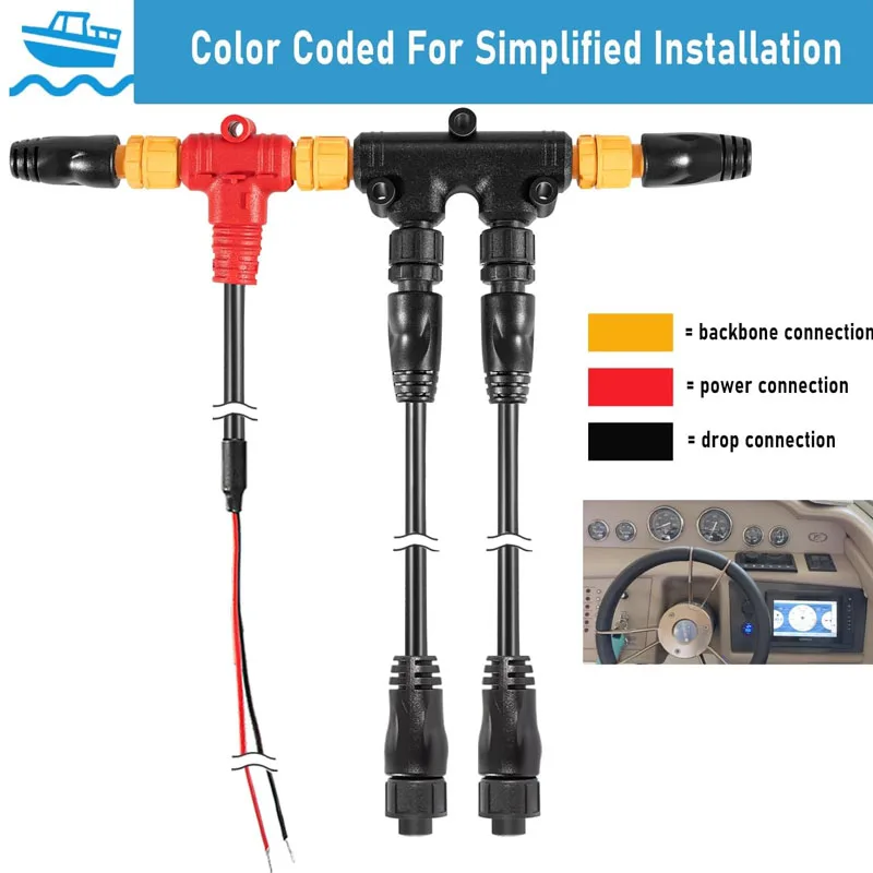 Nmea 2000 Stroomkabels Drop Kabels Dual Tee Connector Terminators Kit Voor Low-Rance Simrad Garmin Dual Apparaat Om Nmea 2K Te Verwerken