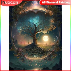 HUACAN Diamond Mosaic Landscape Tree Full Round Square Diamond Painting Moon Home Decor Rhinestone Pictures Gift