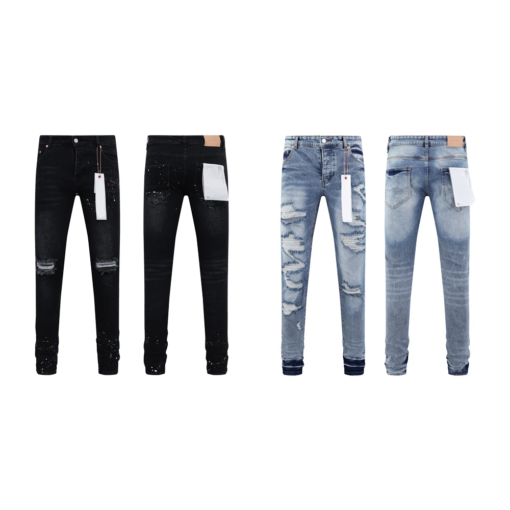 

Ripped Jeans Retro Old Blue vintage Streetwear HipPop Style Spray Point Printed Pant Jeans Casual Long Pants Rock Revivals Jeans