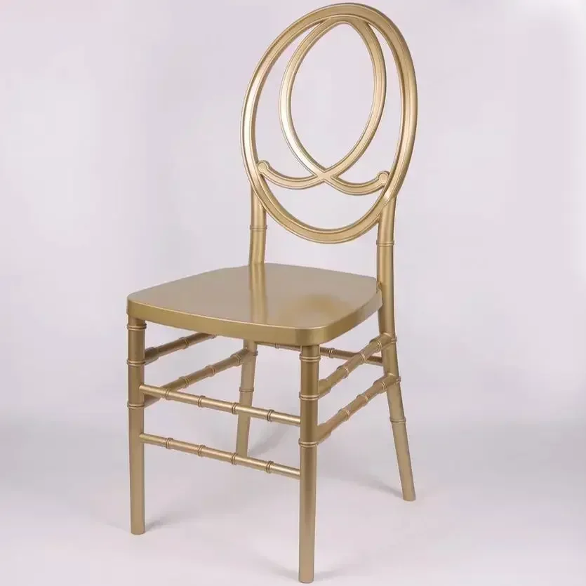 

Customizable For Outdoor Events Resin-Gold Spray Painted Tiffany Acrylic Removable Chavari and Phoenix Chair Dining Cha