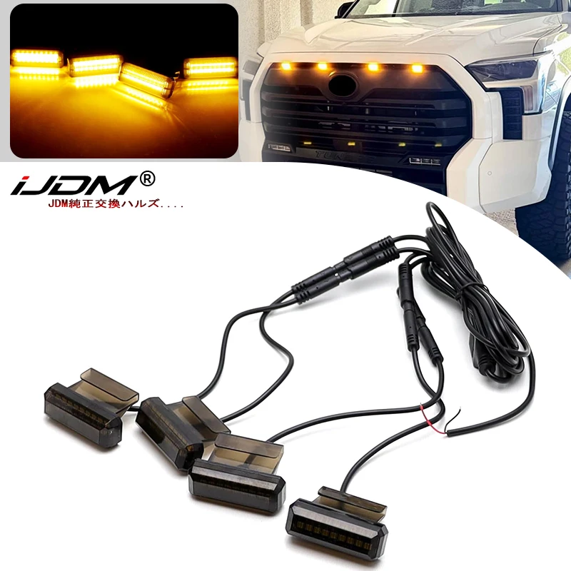 Universal Car Front Grille Light Smoked Yellow Shell Daytime Running Lamp Amber LED Headlight Warning Light For Ford Tundra Tank