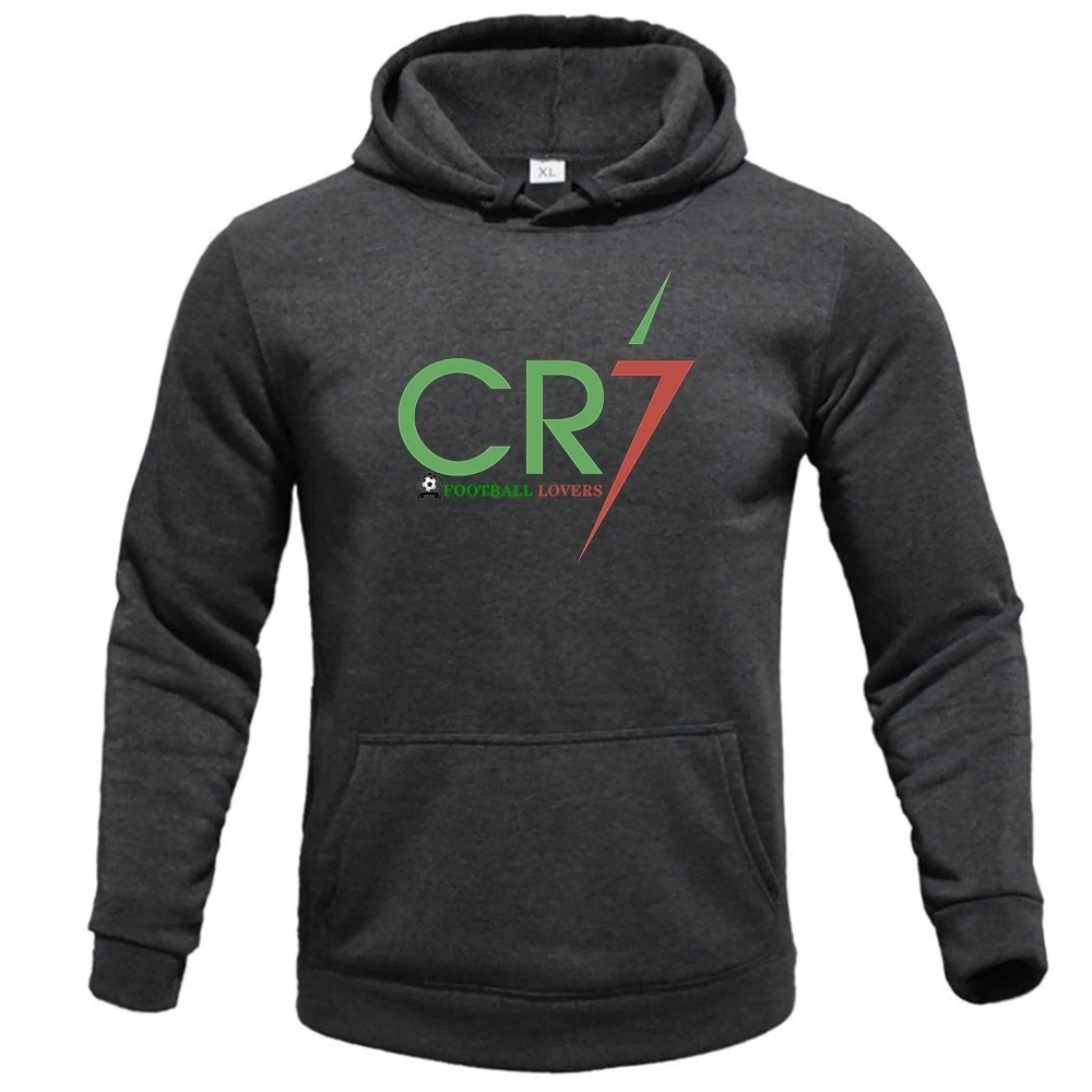 Men\'s Spring Autumn Fleece Hoodie Letter \'CR7\' Printed Pullover Football Fans Training Wear Hoodie New Plus Size Sports Fitness