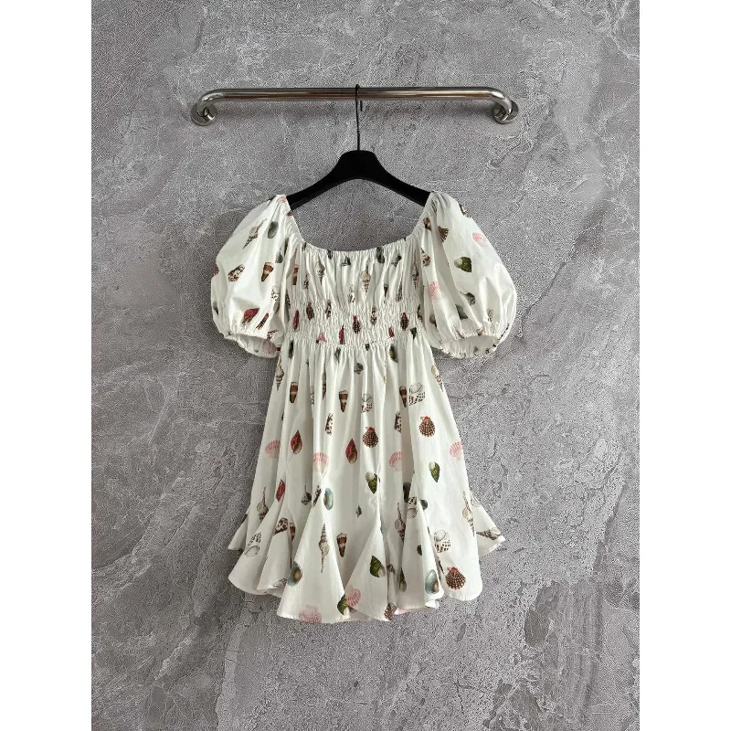 

white Flower Print short Sleeve Small Flower Mini Dress 2025