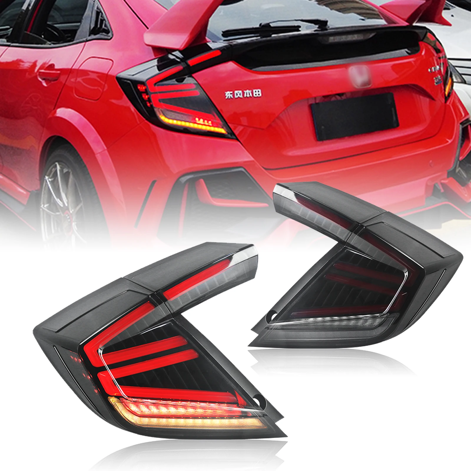 LED Tail Light Assembly DRL Start-up Dynamic Running Lamp+Brake+Turn Signal For Honda Civic Type R 10th Hatchback 2016-2021