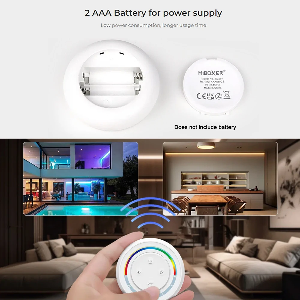 MiBoxer S2W+ 4-Zone 2.4GHz Rainbow Remote Adjustable saturation  CCT/Brightness Switch RGBCCT  For Series Bulb Light Controller