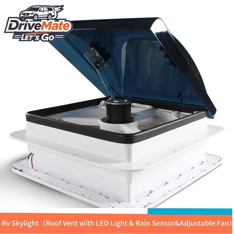 

14'' DC12V 340mm RV Roof Vent Fan Vento 6 Speed with LED Light Manual Lifting Caravan Exhaust Fan Smoke Lid