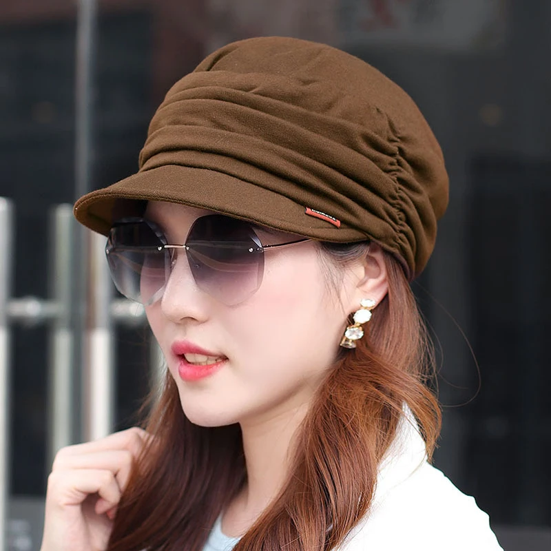 Korean Style Pleated Visor Cap For Women Adjustable Hat Fashion Short Brim Warm Foldable Hat Spring Outdoor Head Wrap Cap