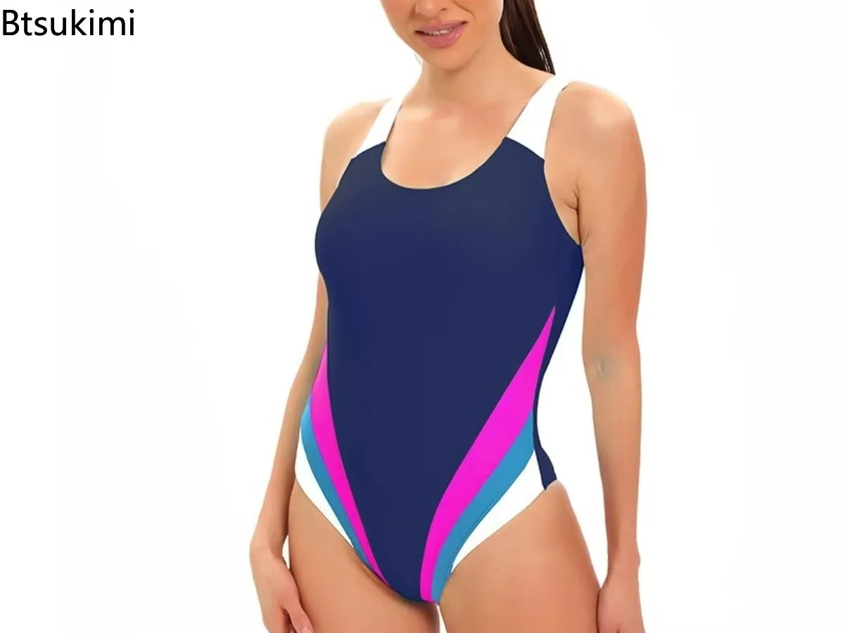 New Women's Sport One-piece Swimsuit Swimwear Beach Swimsuit Women Color Block Bathing Suit Plus Size Bath Suit Surfing Swimsuit