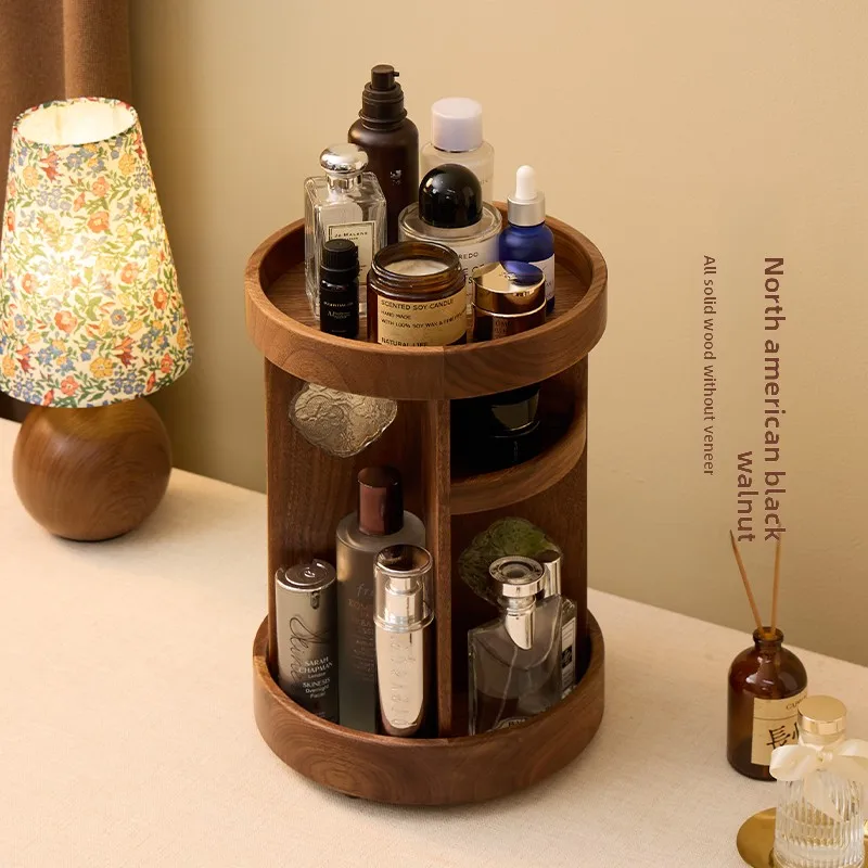 ที่เก็บเครื่องสำอางแบบหมุนได้ทำจากไม้เนื้อแข็ง, ชั้นวางของบนโต๊ะ, โต๊ะเครื่องแป้ง, แท่นวางเครื่องสำอาง, ชั้นวางโชว์เครื่องสำอางอเนกประสงค์