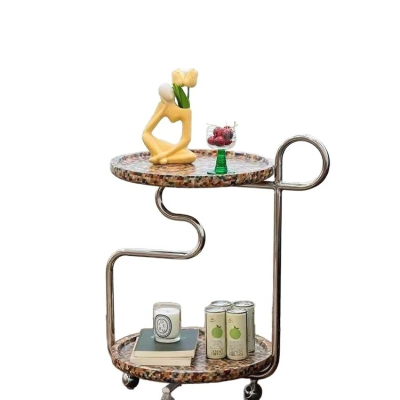 Solid wood round sofa side table, small coffee table in the living room, movable trolley