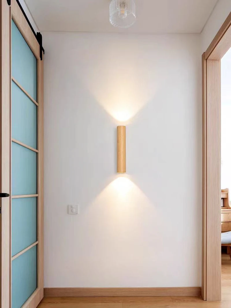 Wood Grain LED Wall Lamp Up Down Light Aluminum Body Home Decor Wall Light for Bedroom Living Room Corridor Indoor Lighting