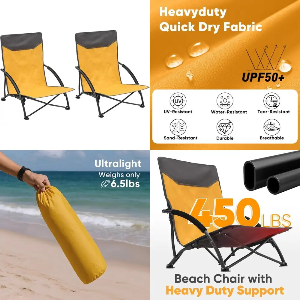 

2 Pack Portable Beach Chair, Lightweight Camping Chair with Carry Bag, Low Folding Beach Chair for Adults, Compact Ourdoor Chair