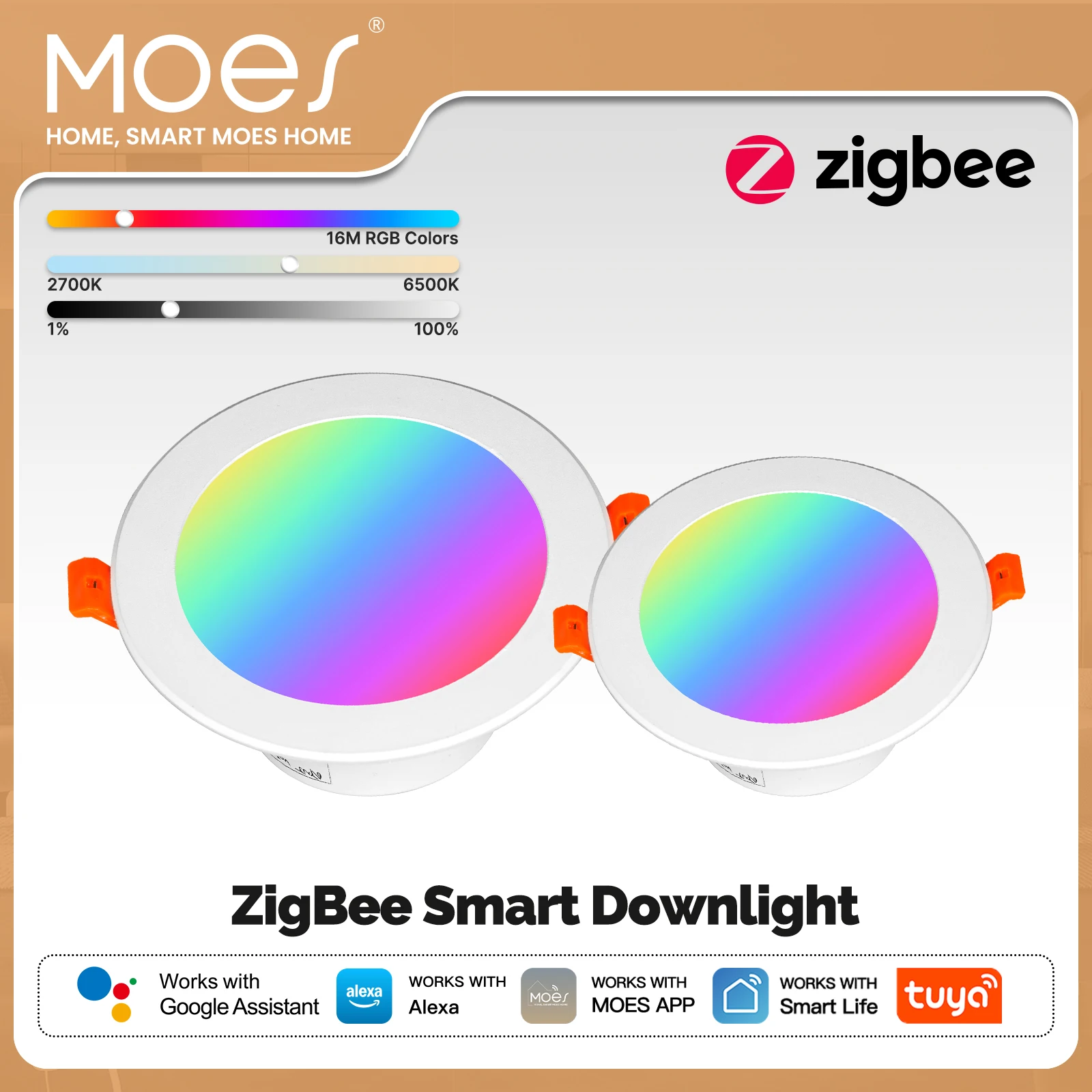 

MOES Tuya ZigBee Smart LED Downlight RGB Color Dimming Round Spotlight Lamp 9W 12W Works with Alexa Google Home