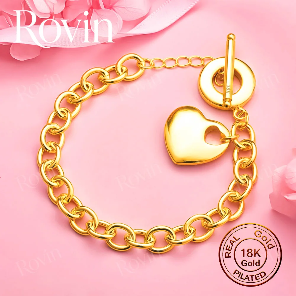 Exquisite 18K Gold 8-Inch Heart Tag Bracelet – A Stylish Gift for Women, Perfect for Parties and Weddings