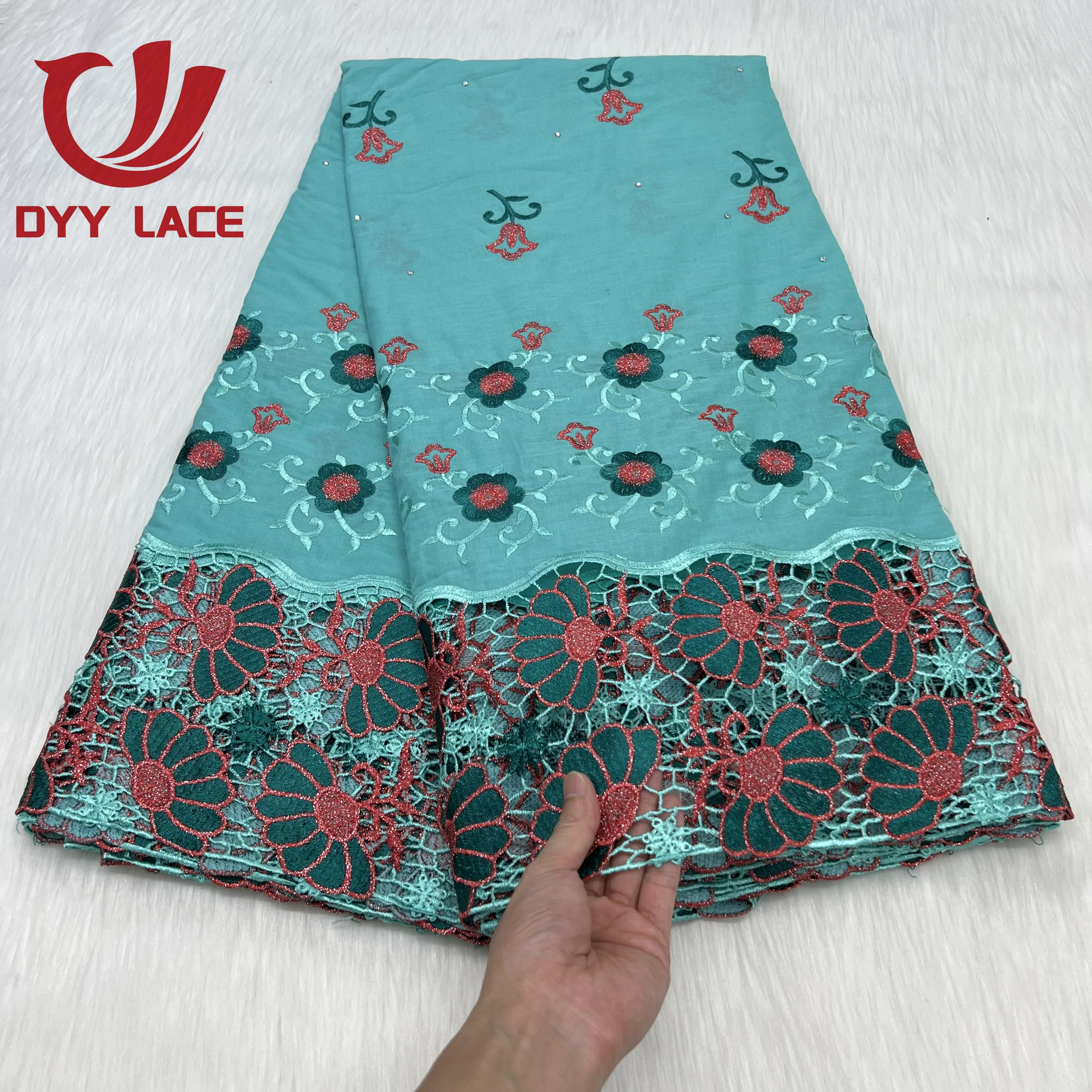 Hot Sale High Quality Swiss Voile Lace 5Yards African Cotton Lace Fabric With Hole Dubai Style For Nigerian Garment Sewing