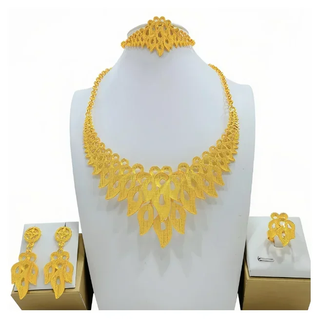 Conjunto de collar y pendientes redondos de cobre para mujer, joyería Etíope para fiesta nupcial nigeriana, Color dorado, Dubai africano, moda