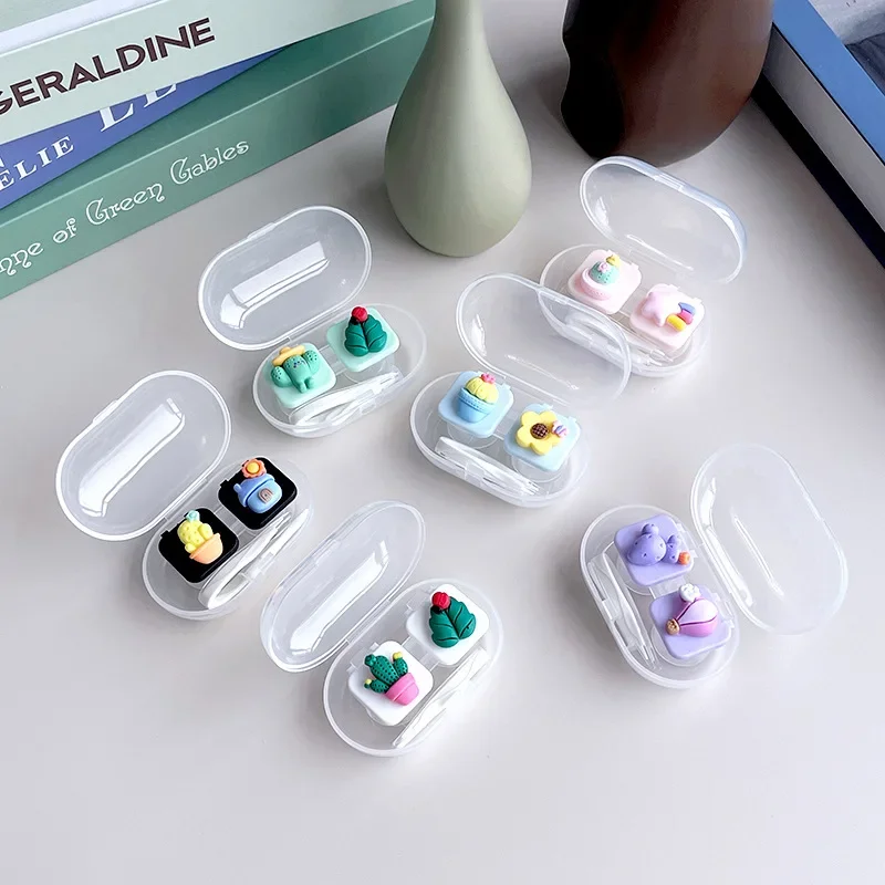 DIY Contact Lens Case Mini Compact Clamshell Contact Lens Case Storage Companion Box Double Box