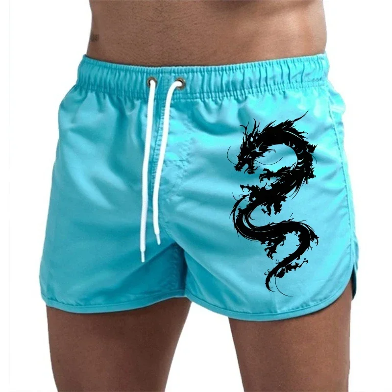 

2025 Brand New Mens Board Shorts Chinese Dragon Design Printed Beach Shorts High Quality Male Summer Running Cycling Cool Shorts