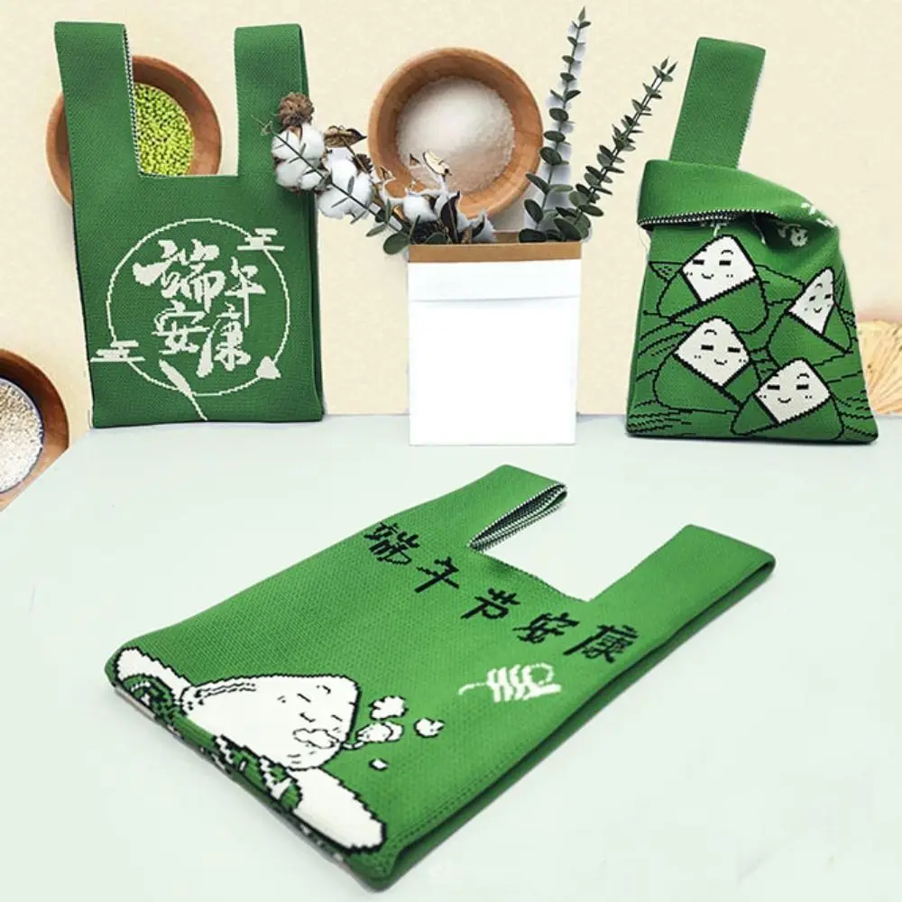 Tote Bag Dragon Boat Festival Handbag Shopping Bags Reusable Mini Knot Wrist Bag Storage Bag Lunch Bag Handmade Knit Handbag