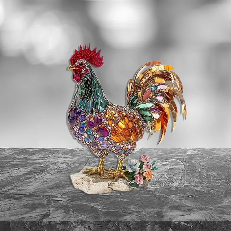 Crystal Rooster Decorations 2D Flat Acrylic Table Top Decor Office TV Cabinet Desktop Home Decoration Ornaments