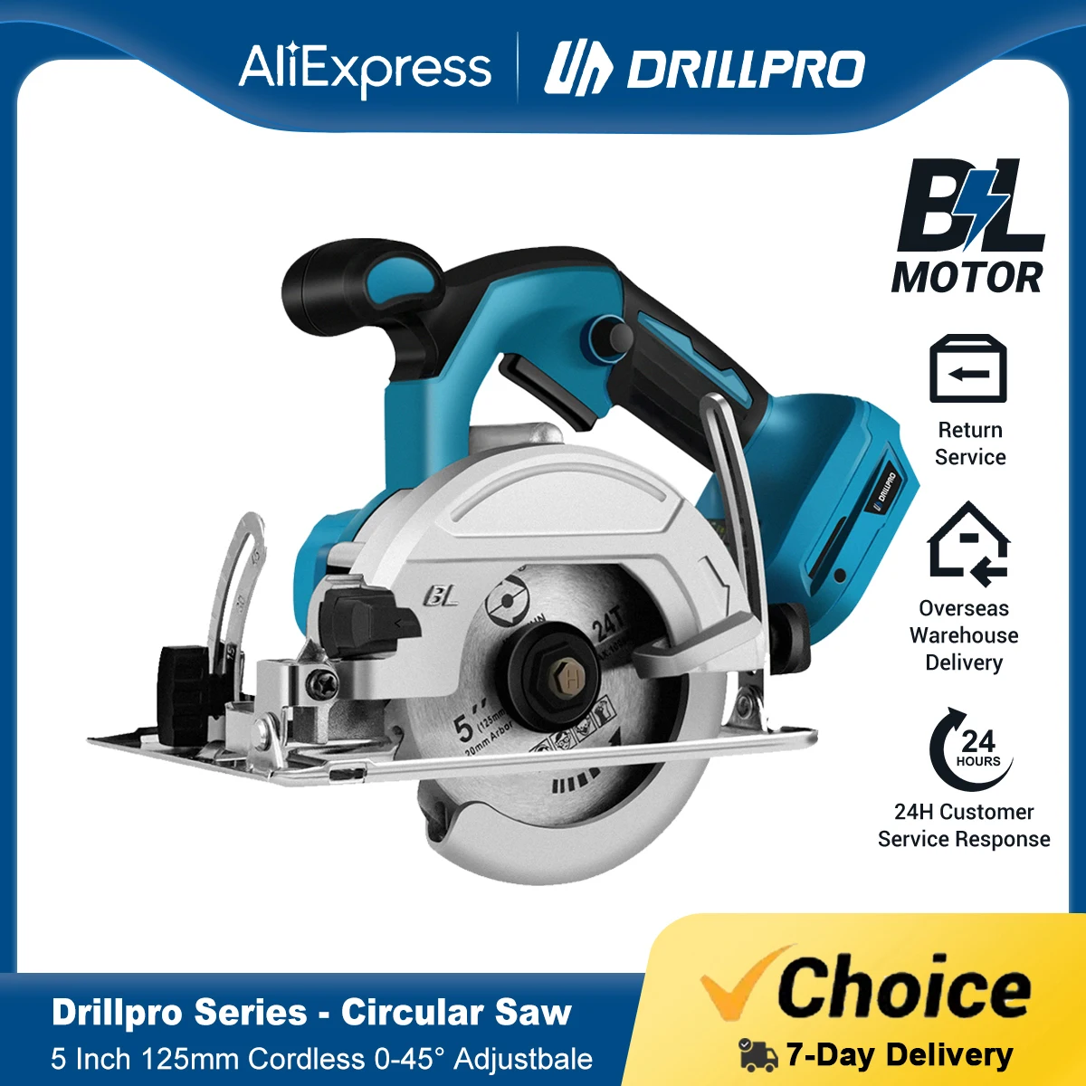 Drillpro 5Inch 125mm Brushless Mini Electric Circular Saw Cordless 0-45° Adjustbale Woodworking Power Tool ForMakita 18V Battery